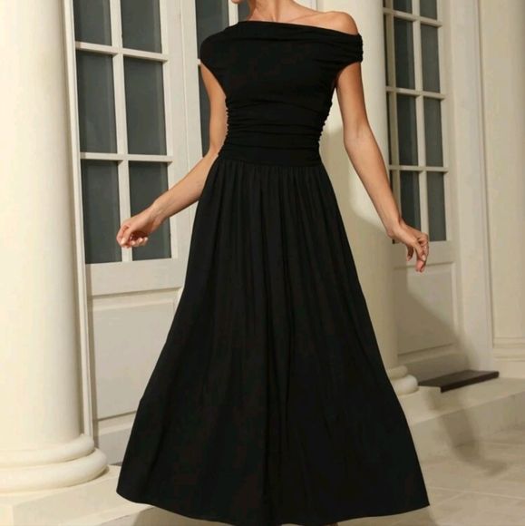 Dresses & Skirts - Asymmetrical One Shoulder Patchwork Draped Ruched A-Line Maxi Dress 130